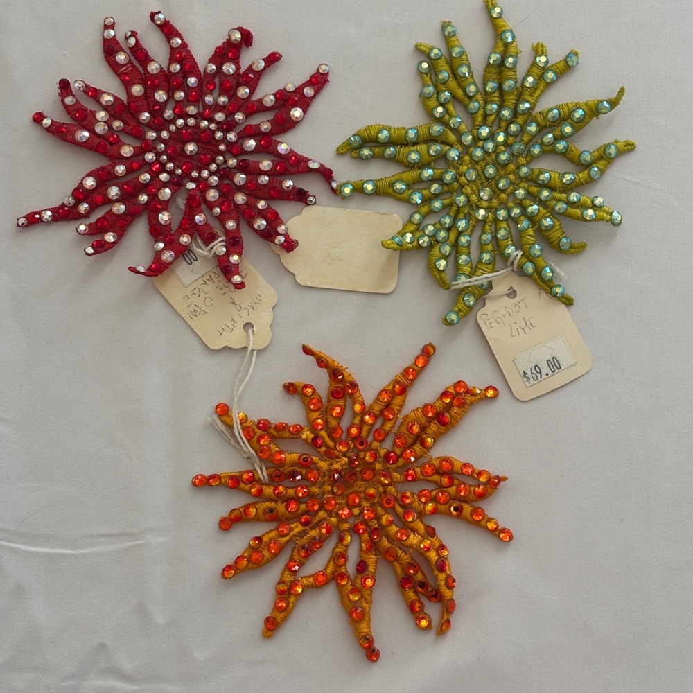 Ballroom Dance Costume Hair Jewelry w A/B Crystals Red Orange Green 3”x3”